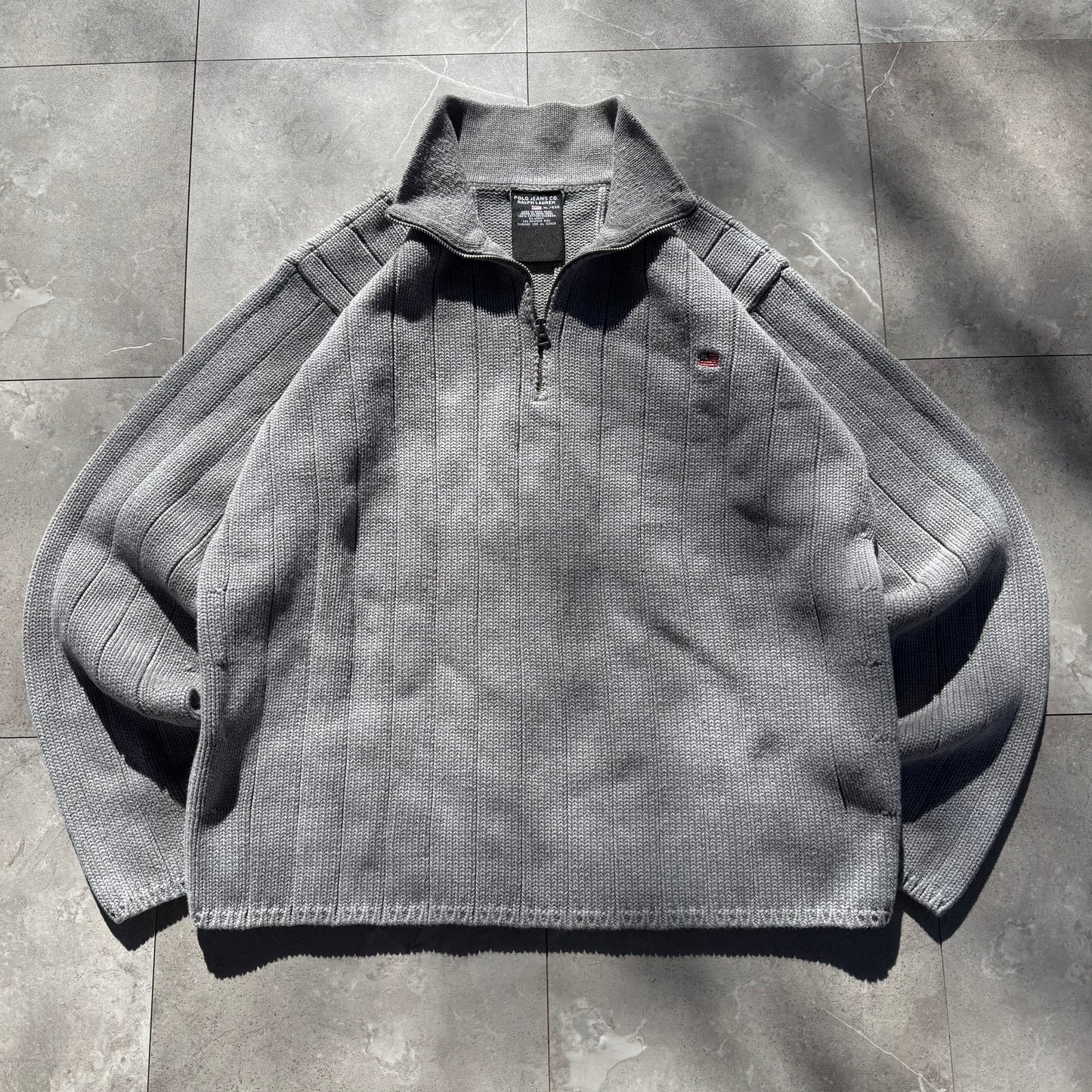 90s Ralph Lauren: Polo Jeans Company Gray Heavyweight Quarter Zip Knit
