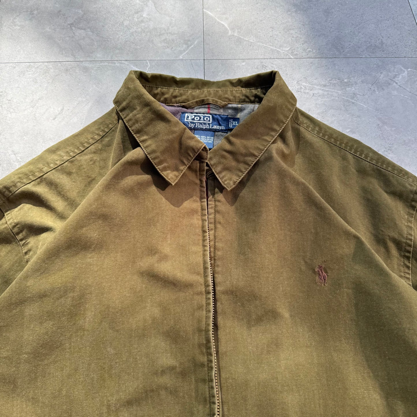90s-00s Polo by Ralph Lauren Dark Olive Green Cotton Checkered Lining Swing Top Jacket