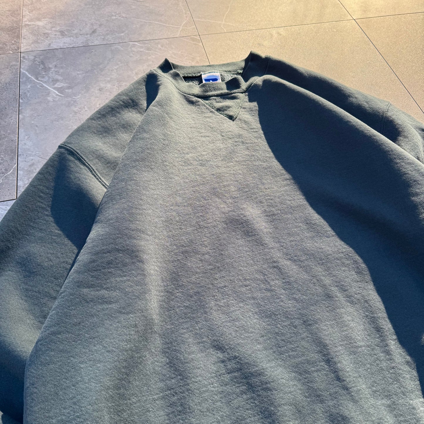 90s Russell Athletic Made in USA Grey/Green Blank Sweatshirt KiiChain Clothing
