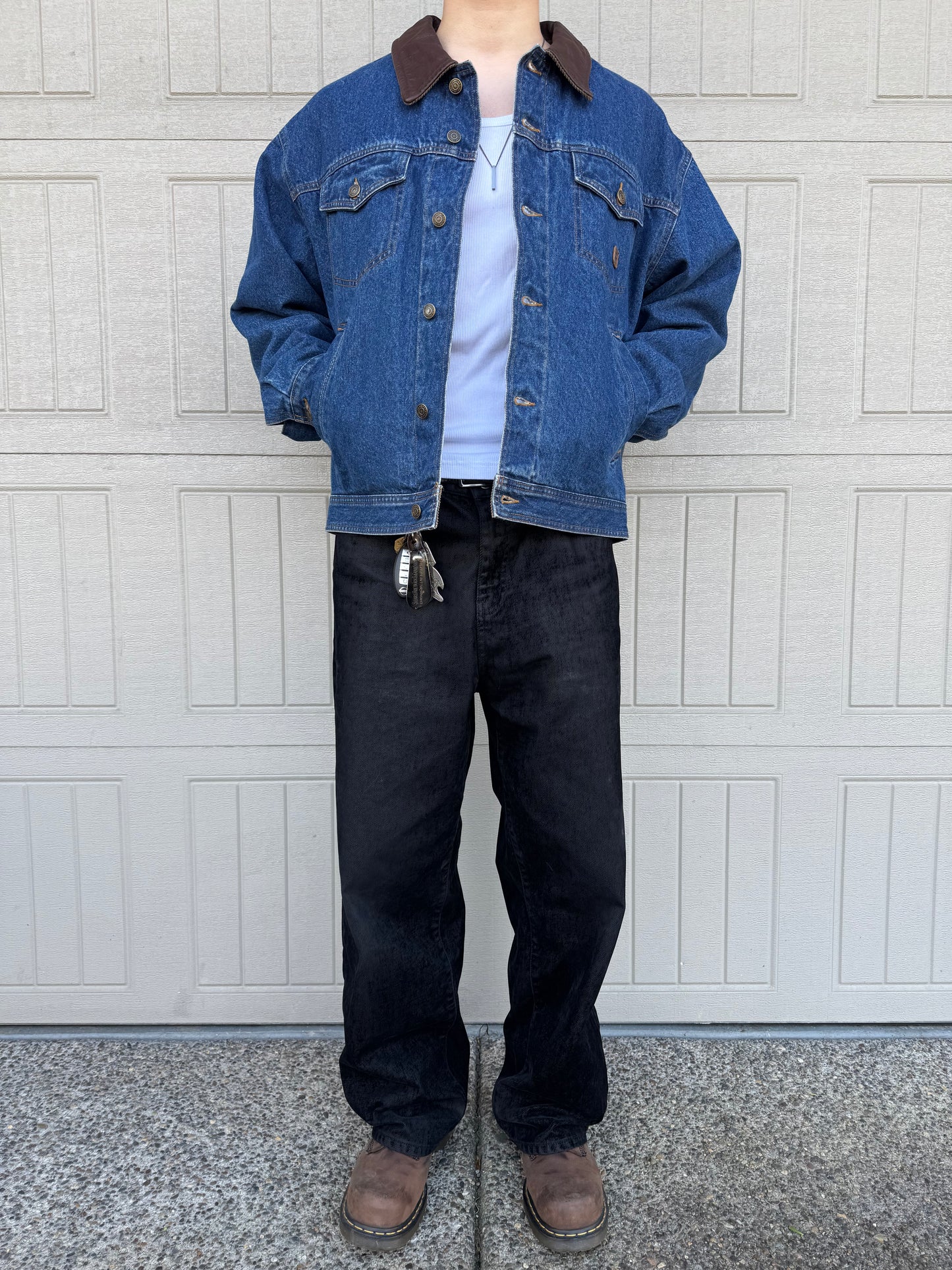 90s Chaps Ralph Lauren Leather Collar Flannel-Lined Denim Jacket