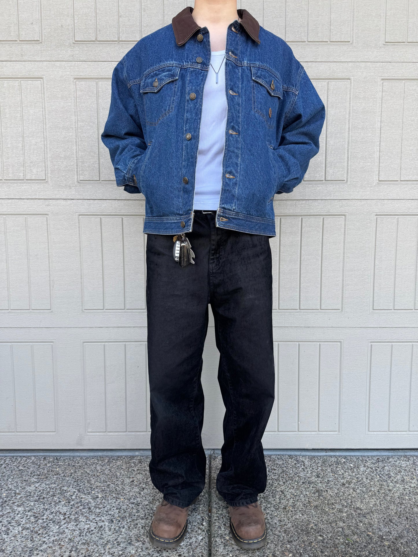 90s Chaps Ralph Lauren Leather Collar Flannel-Lined Denim Jacket KiiChain Clothing
