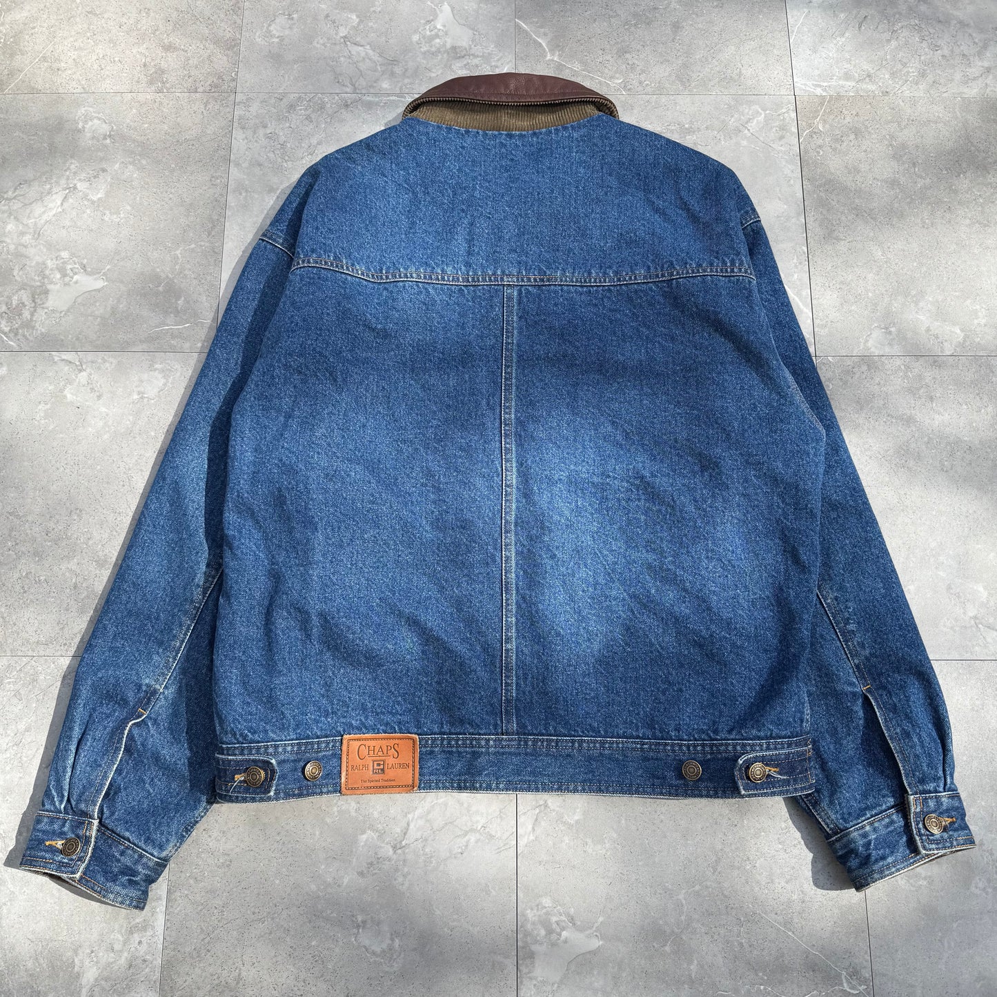 90s Chaps Ralph Lauren Leather Collar Flannel-Lined Denim Jacket