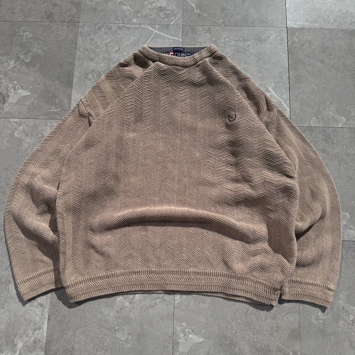 90s Chaps Ralph Lauren Brown/Beige “Hand Framed” Herringbone Knit Sweater KiiChain Clothing