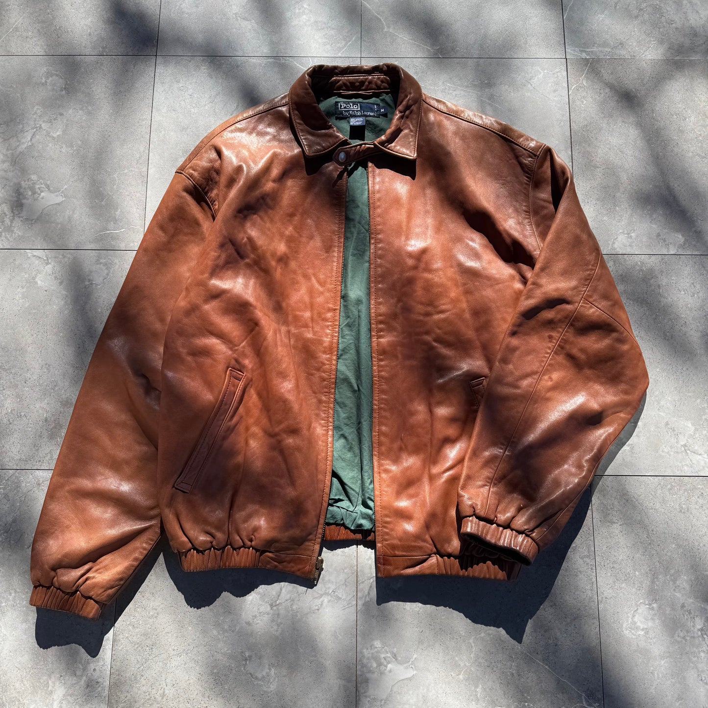 90s Polo by Ralph Lauren Light Brown Rare “No Pony” Leather Jacket