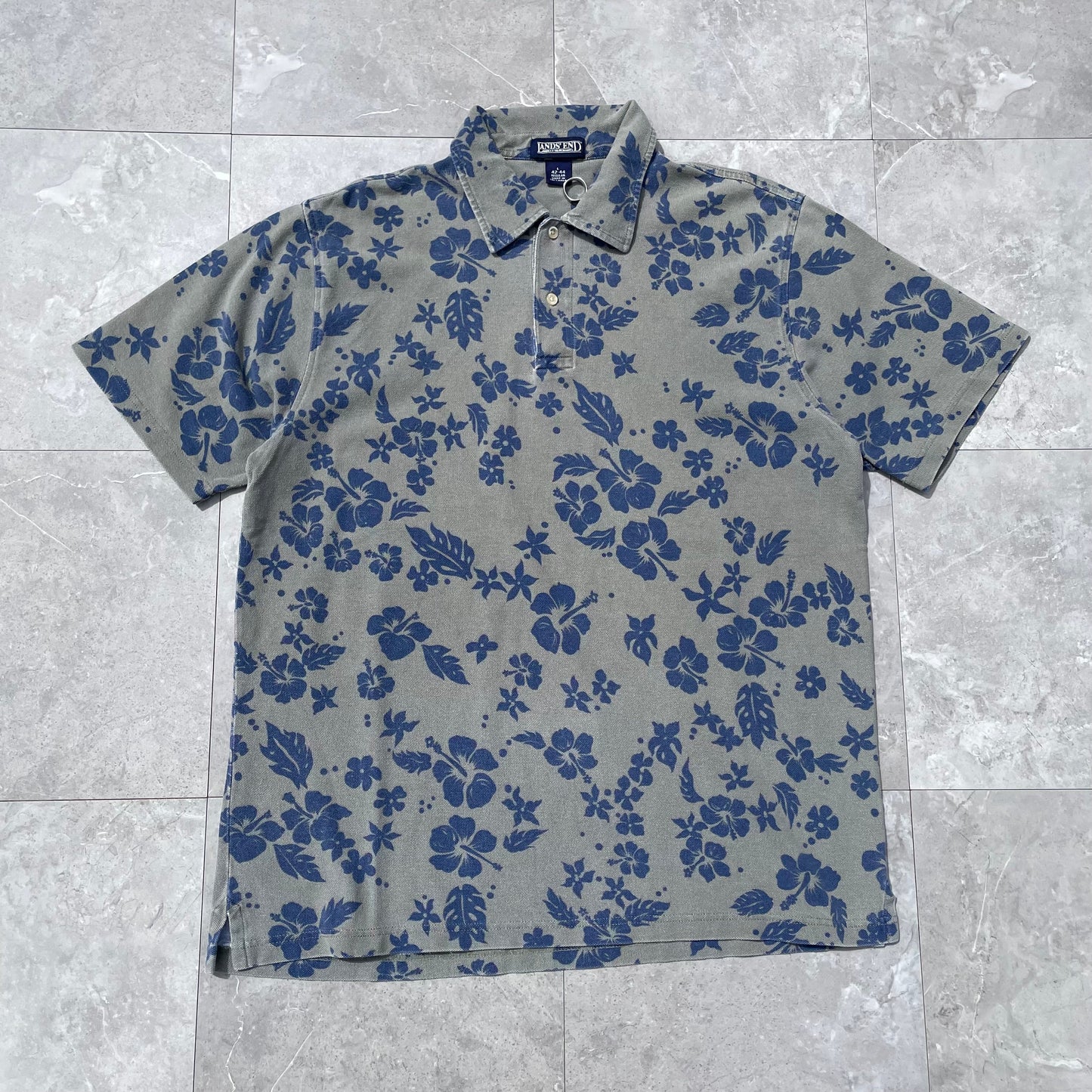 90s Lands’ End Flower Pattern Polo Shirt KiiChain Clothing
