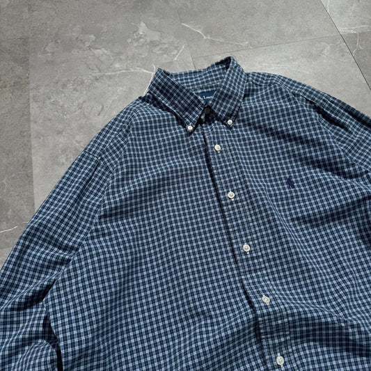 90s-00s Ralph Lauren Classic Fit Blue Checkered Button Down Shirt KiiChain Clothing