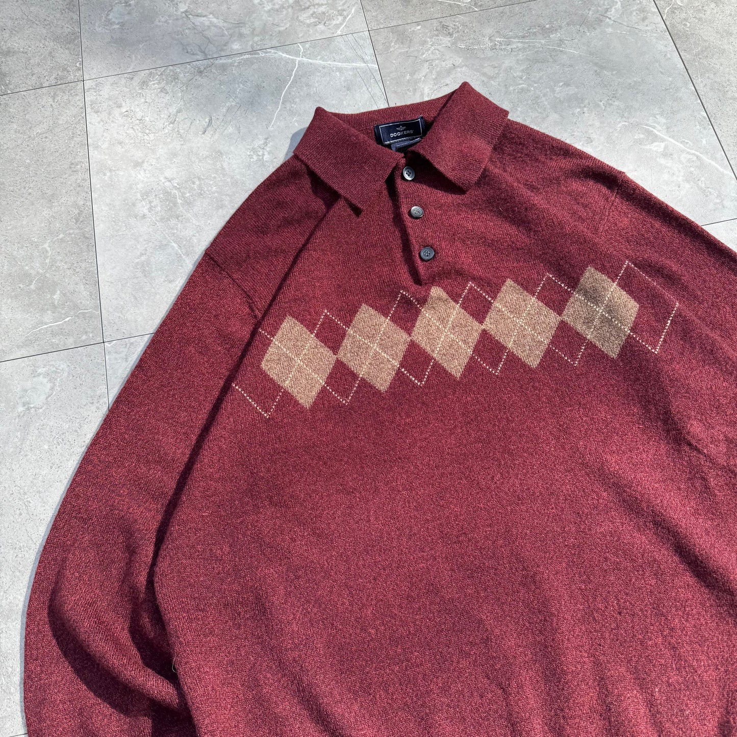 00s Dockers Wine Red Argyle Knit Polo KiiChain Clothing