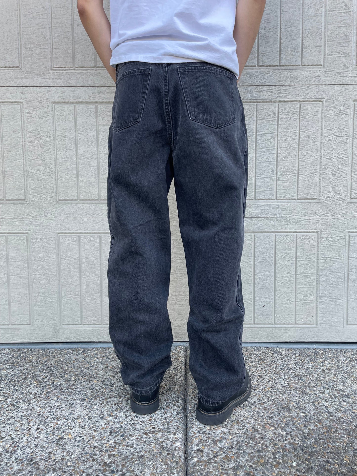 90s Lands' End Loose Fit Tapered Black Denim Size 16 KiiChain Clothing