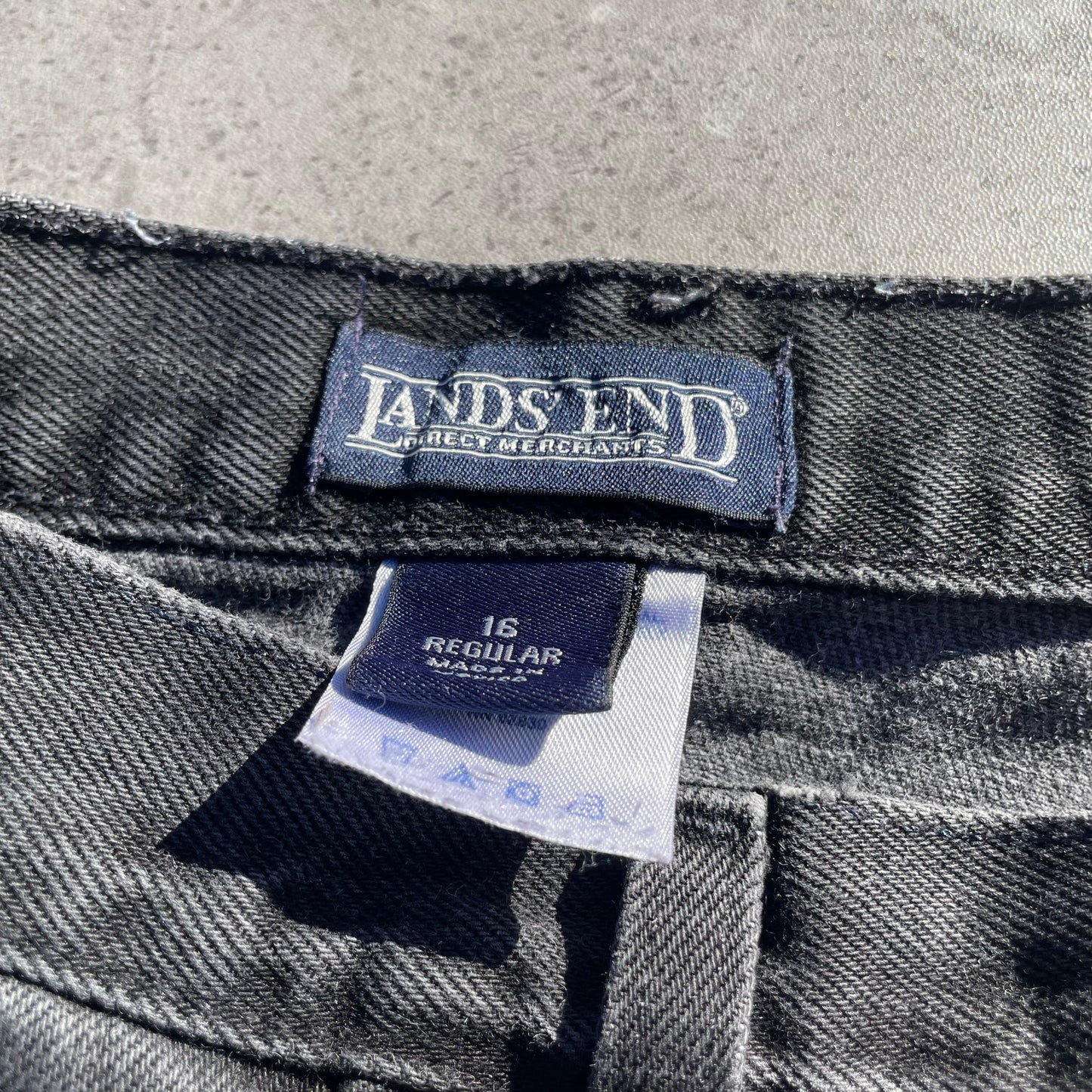 90s Lands' End Loose Fit Tapered Black Denim Size 16 KiiChain Clothing
