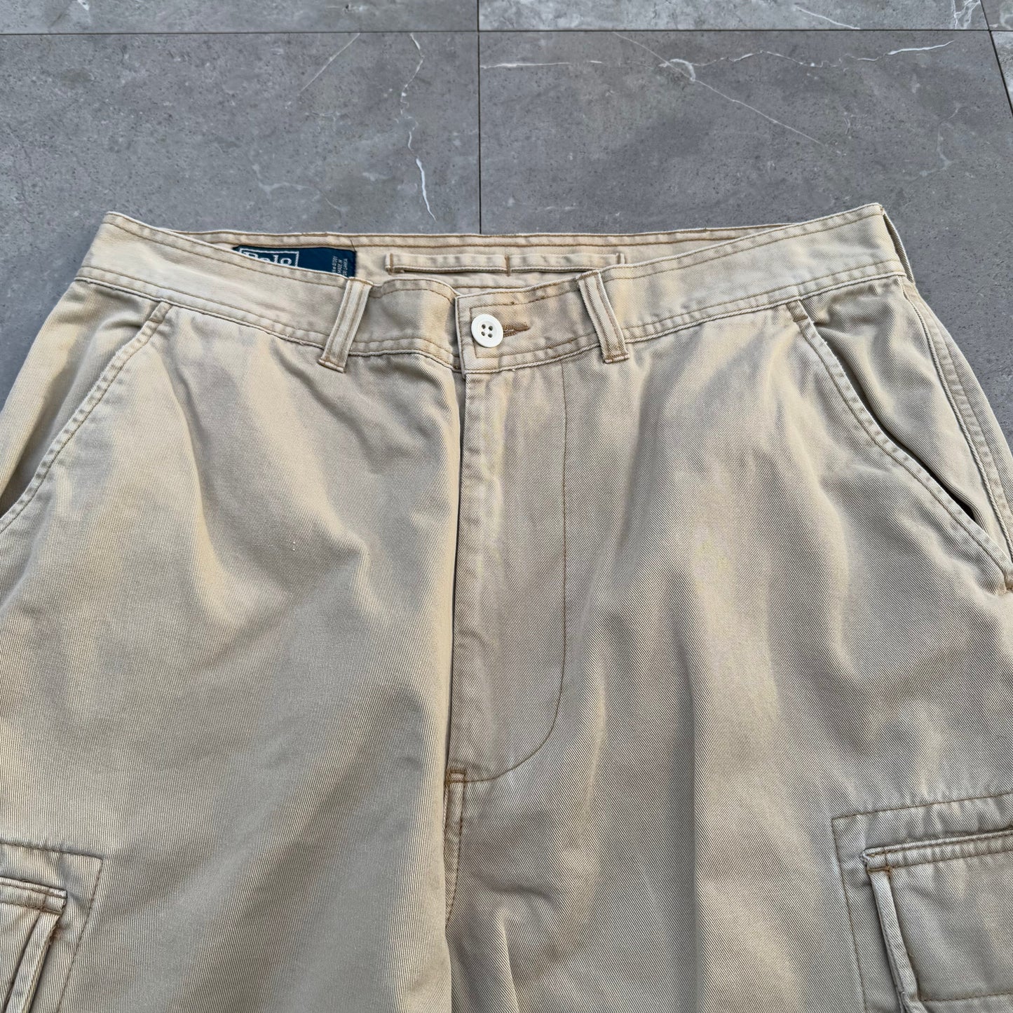 90s-00s Polo by Ralph Lauren Polo Chino Cream Cargo Pants 34x30 KiiChain Clothing
