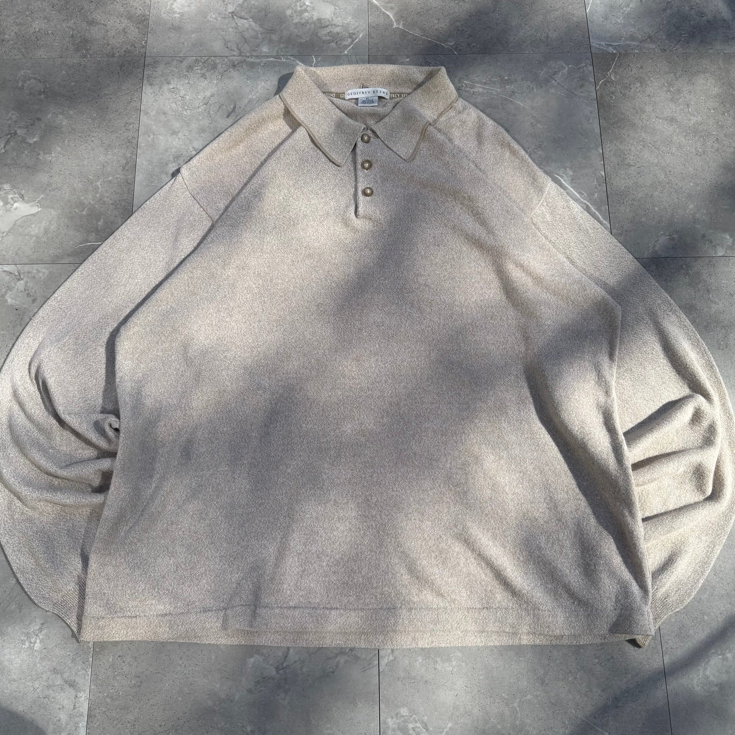 90s-00s Geoffrey Beene Ramie Cotton Cream Knit Polo KiiChain Clothing