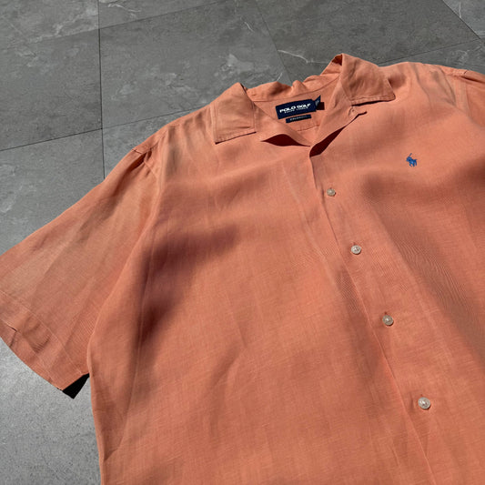 90s-00s Ralph Lauren Polo Golf Caldwell Orange Silk x Linen Open Collar Shirt KiiChain Clothing