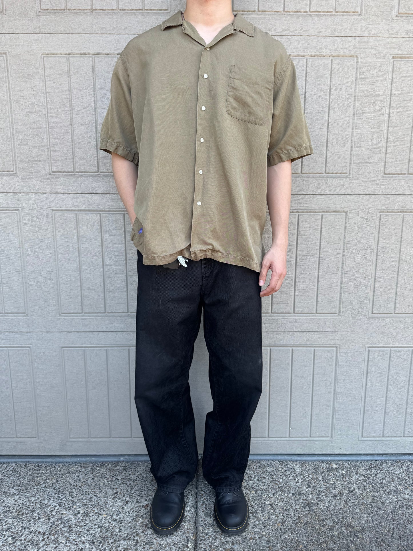 00s Polo by Ralph Lauren Caldwell Brown Silk x Linen Open Collar Shirt XL