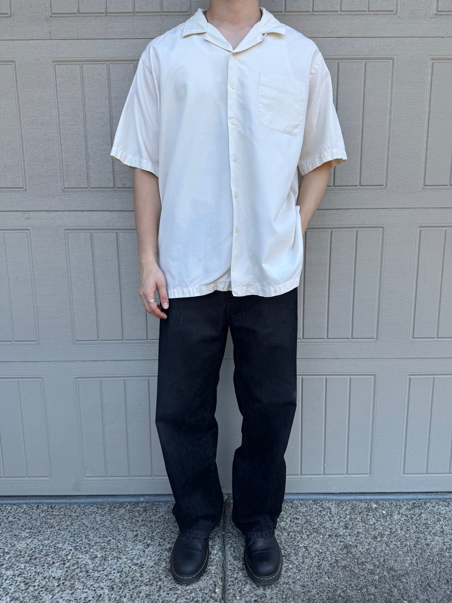 00s Polo by Ralph Lauren Caldwell Cream No-Pony Silk x Cotton Open Collar Shirt XXL