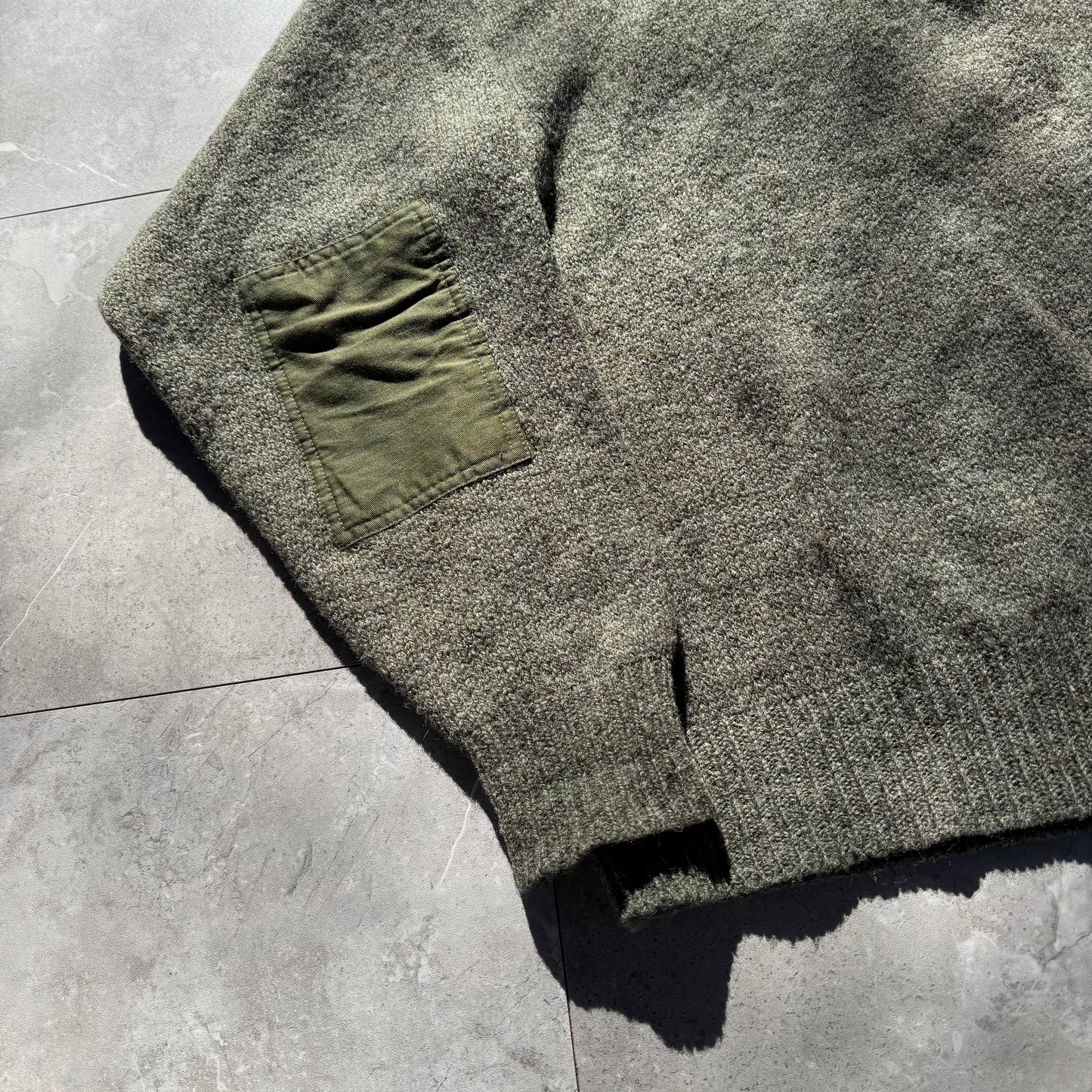 90s Cabela's Made in USA Wool Henley Neck Elbow Patch Knit