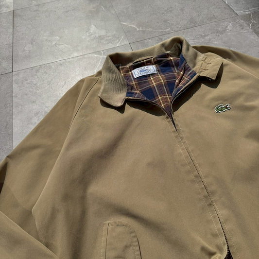 70s-80s Izod x Lacoste Beige Tan Flannel Lined Harrington Jacket