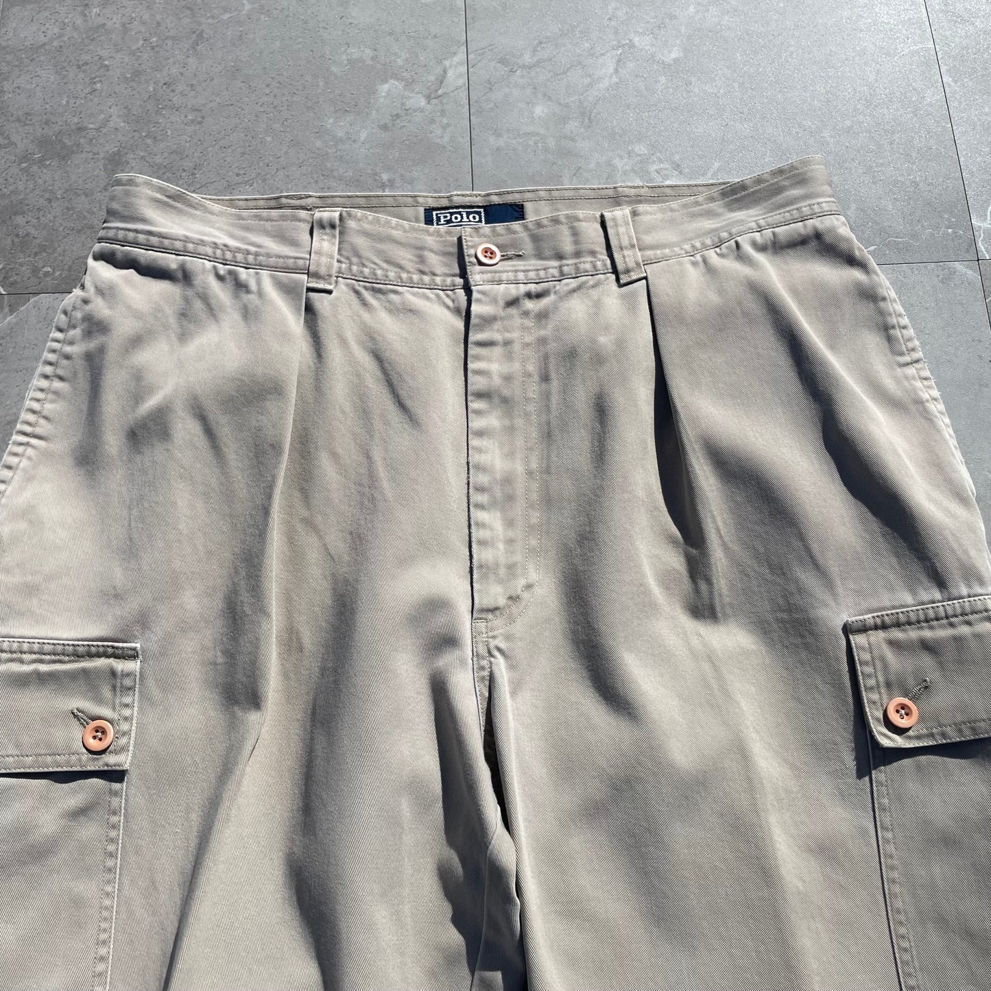 90s-00s Ralph Lauren Cream/Off-White Cargo Chino Pants 35x30 KiiChain Clothing