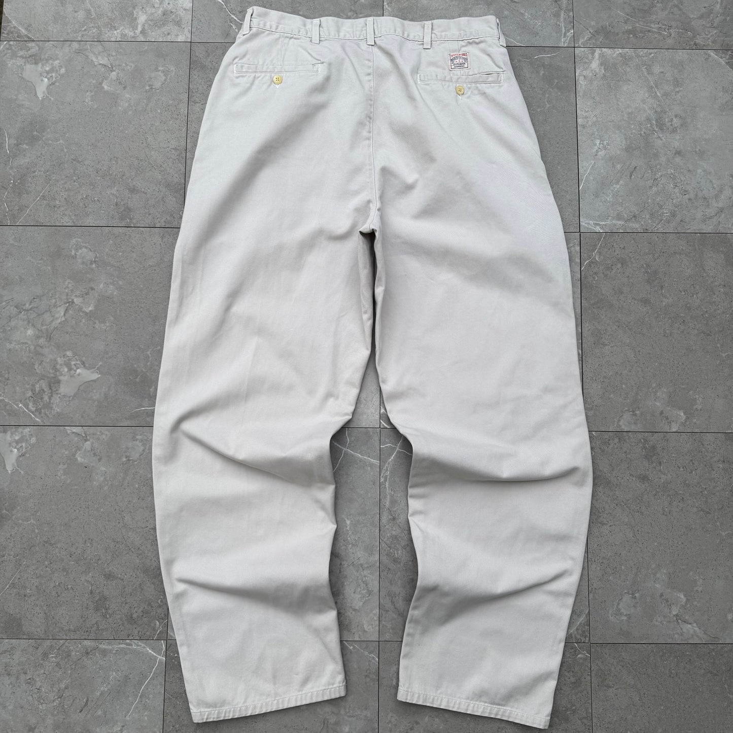 80s-90s Polo by Ralph Lauren Made in USA Cream/White Pleated Chino Pants 34x32 KiiChain Clothing
