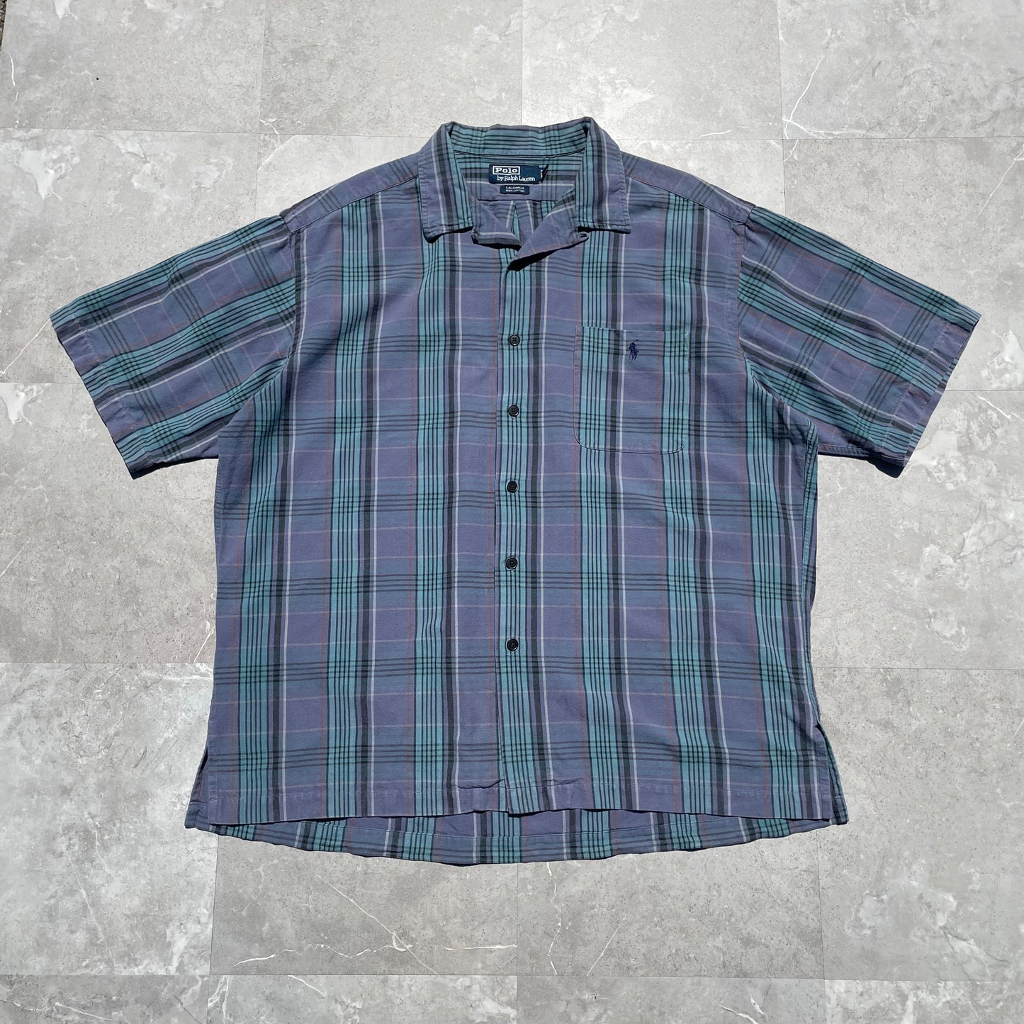 90s Ralph Lauren Caldwell Blue Checkered Hawaiian Shirt KiiChain Clothing