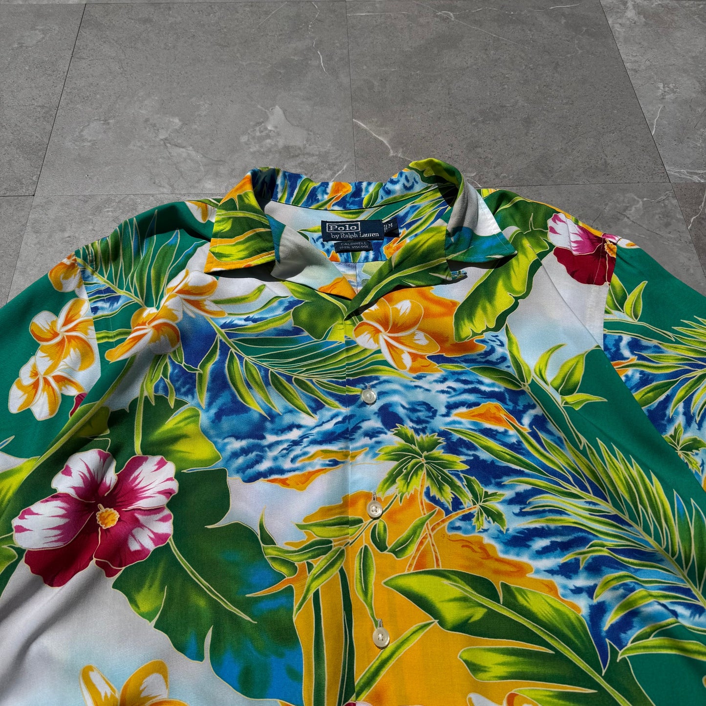 90s-00s Ralph Lauren Caldwell Tropical Viscose Open Collar Shirt KiiChain Clothing