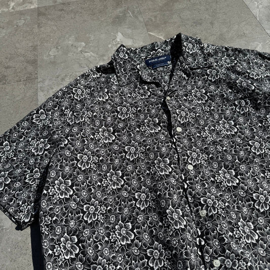 90s-00s Polo Golf “Clayton” Linen x Cotton Black Floral Open Collar Shirt KiiChain Clothing
