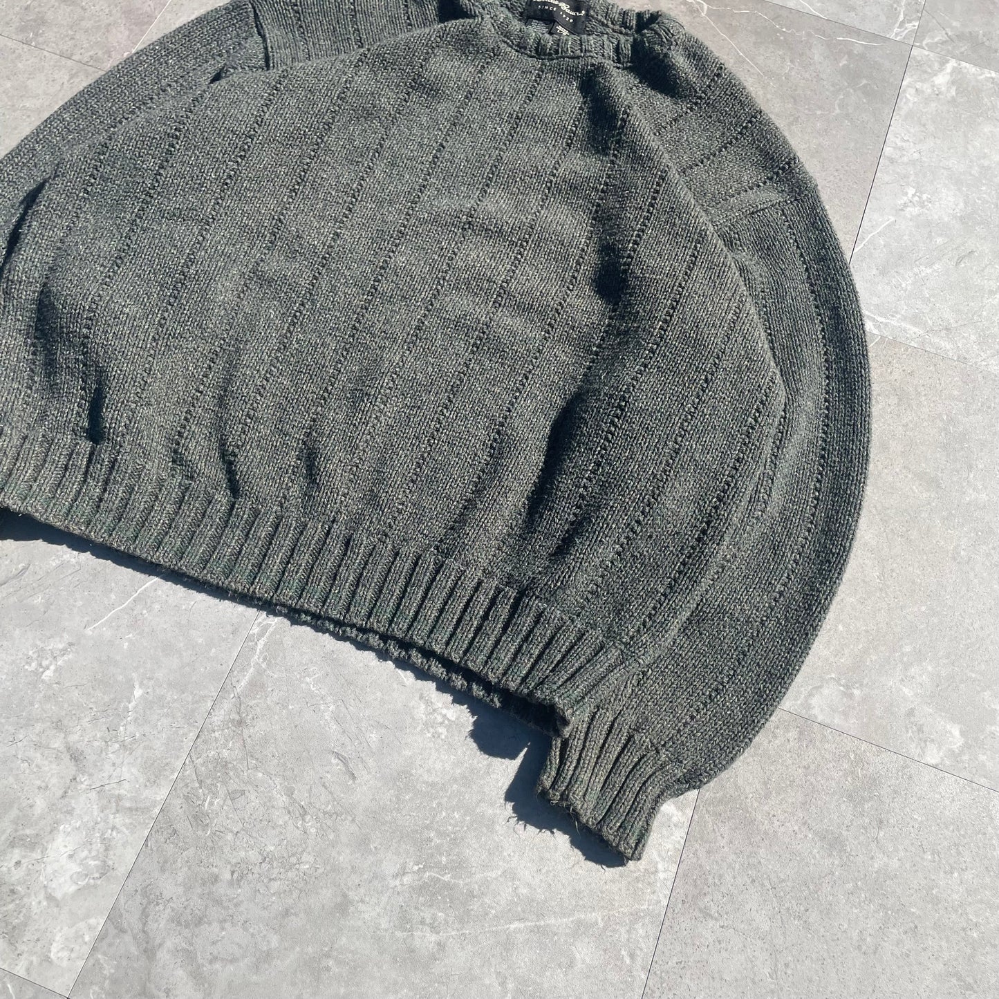 00s Eddie Bauer Made in USA Washed Green Textured Knit KiiChain Clothing