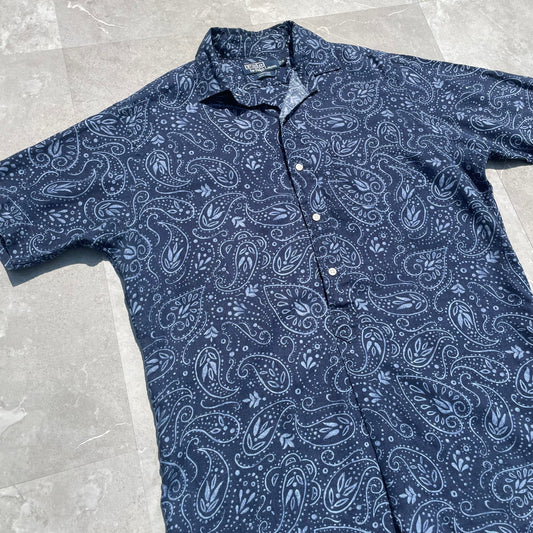90s Ralph Lauren Cambridge Navy Paisley Shirt KiiChain Clothing