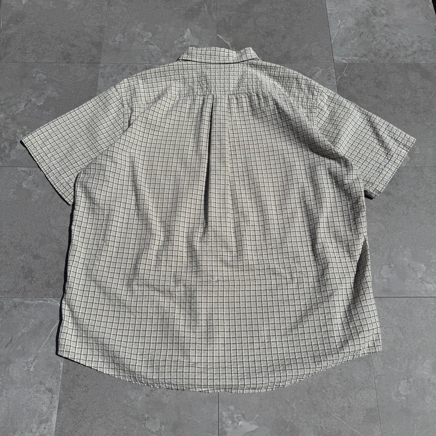 90s-00s John Ashford Cream Seersucker Checkered Cotton Short Sleeve Shirt KiiChain Clothing