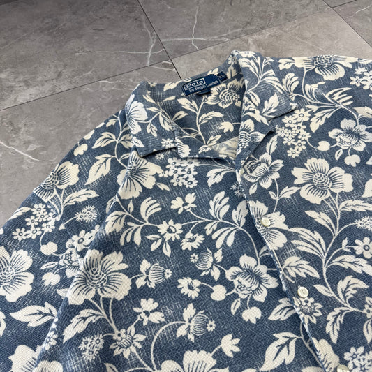 90s Polo by Ralph Lauren Blue Flower Knitted Open Collar Shirt