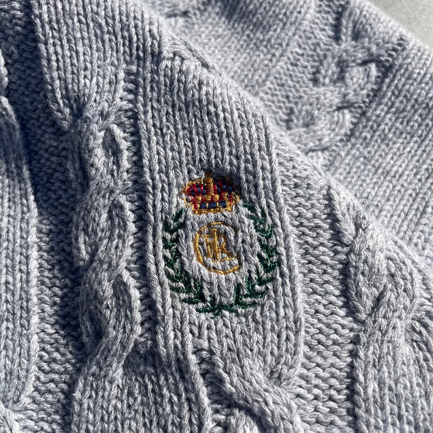 90s Chaps Ralph Lauren Made in USA Textured Heavyweight Gray Knit KiiChain Clothing