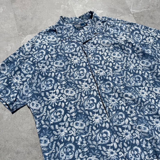 90s Ralph Lauren Caldwell Faded Blue Paisley Hawaiian Shirt KiiChain Clothing