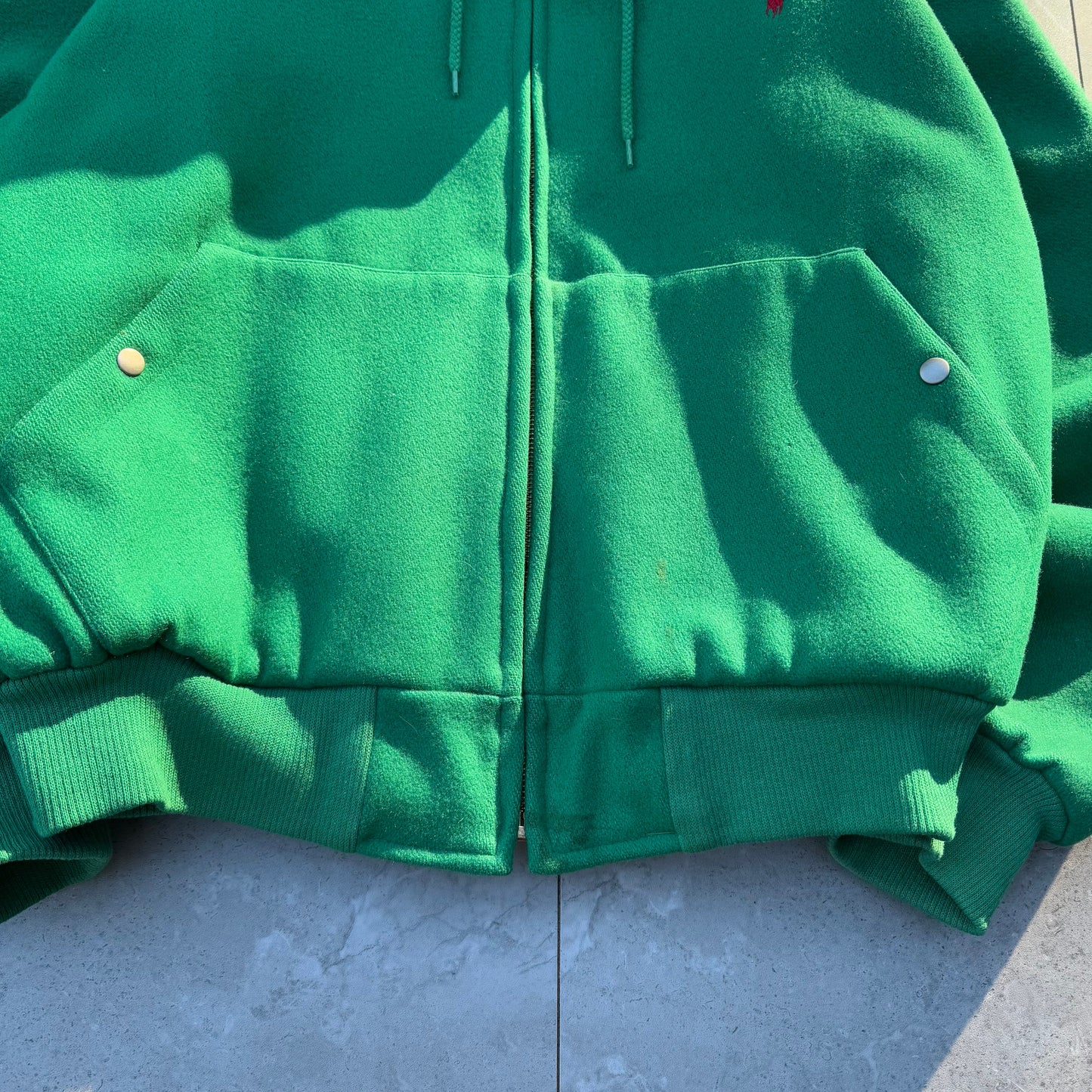 80s Ralph Lauren Made in USA Green Detachable Hoodie Wool Swing Top Jacket KiiChain Clothing