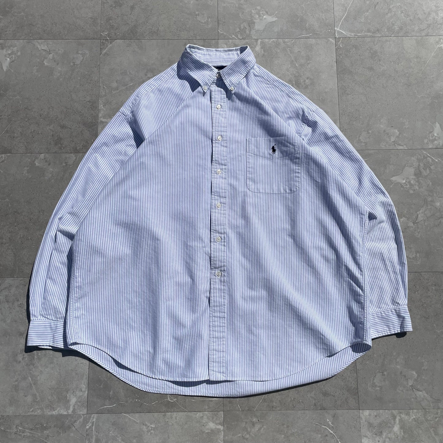 90s-00s Ralph Lauren “Big Shirt Blue Striped Shirt KiiChain Clothing
