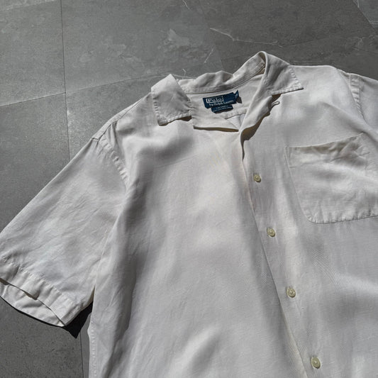 90s-00s Ralph Lauren “Caldwell” Silk x Linen Cream Open Collar Shirt KiiChain Clothing