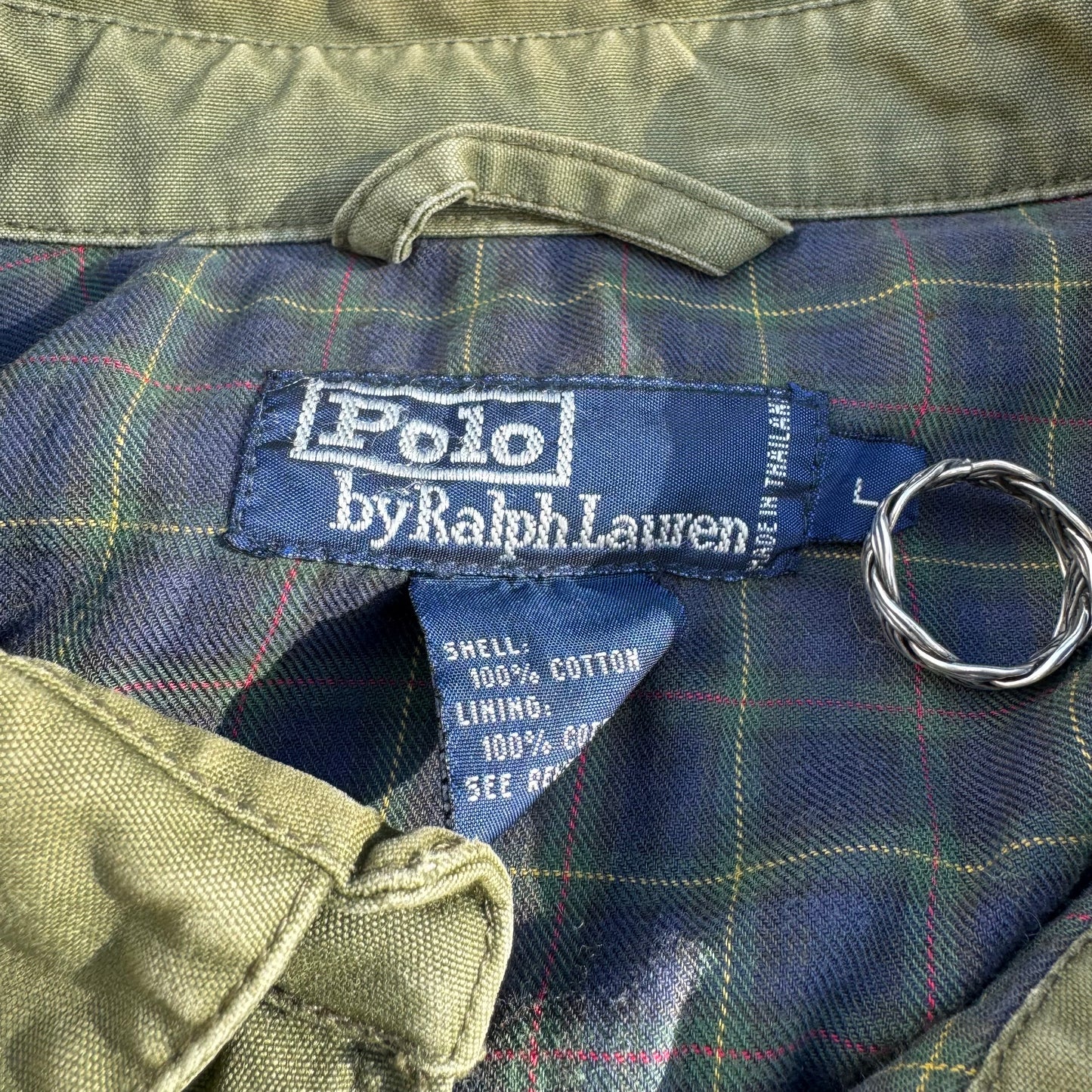 80s-90s Polo by Ralph Lauren Olive Green Cotton Checkered Lining Swing Top Jacket