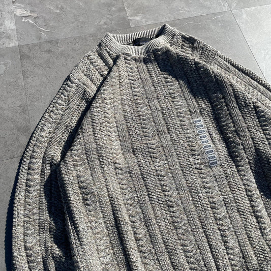90s Bill Blass Made in USA Deadstock Gray/Beige Textured Knit KiiChain Clothing