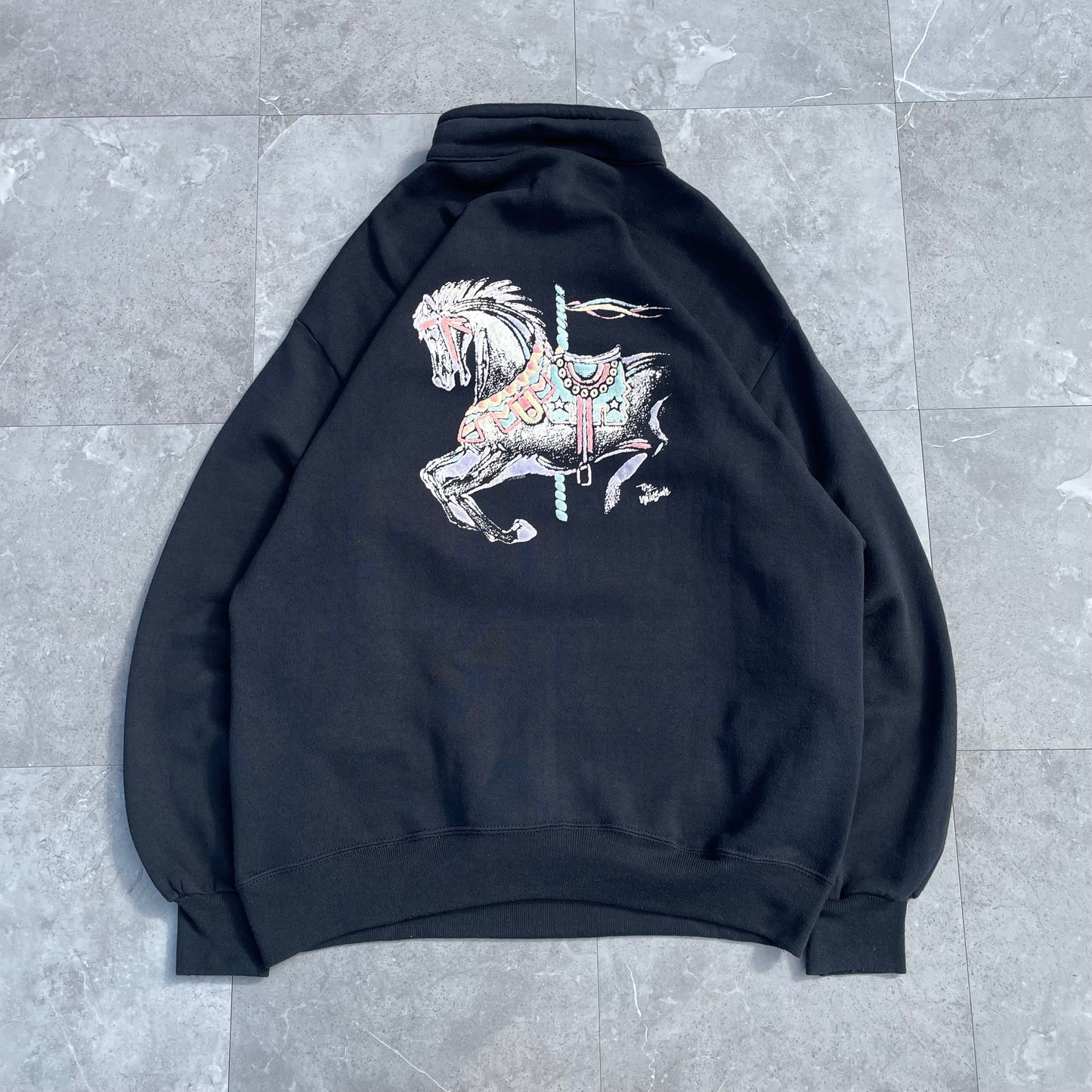 90s Jerzees Made in USA Horse Print Half-Zip Pullover Sweater KiiChain Clothing