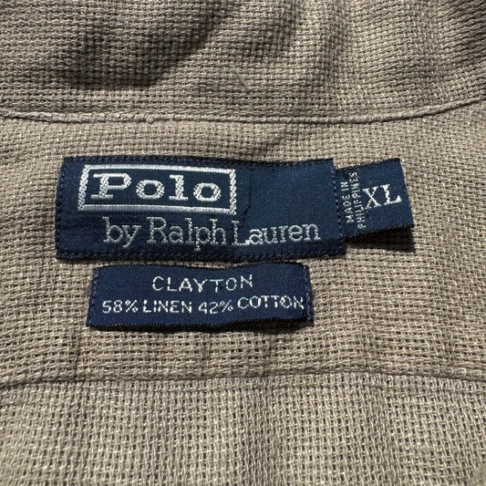 90s-00s Ralph Lauren Clayton Linen x Cotton No Pony Open Collar Shirt KiiChain Clothing