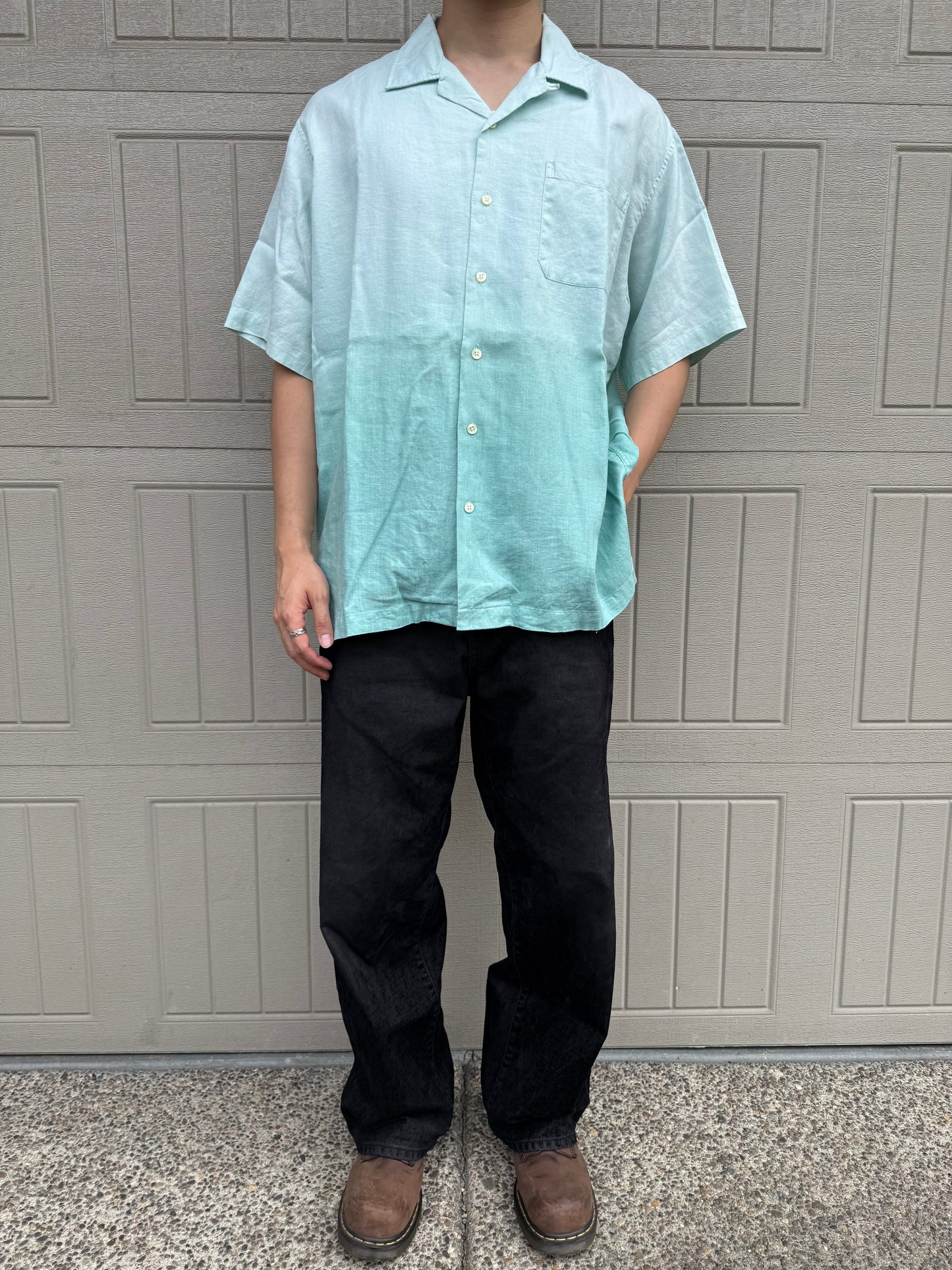 90s-00s Ralph Lauren Adams 100% Linen Tye-Dye Dip Open Collar Shirt KiiChain Clothing