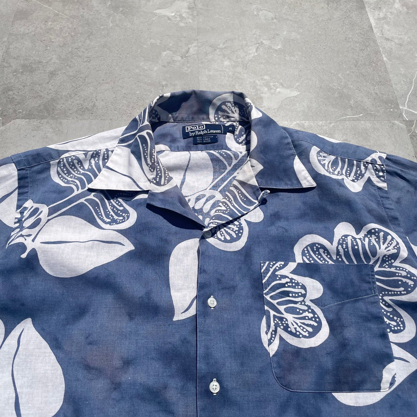 90s Ralph Lauren Cotton Linen Ramie Hawaiian Shirt KiiChain Clothing
