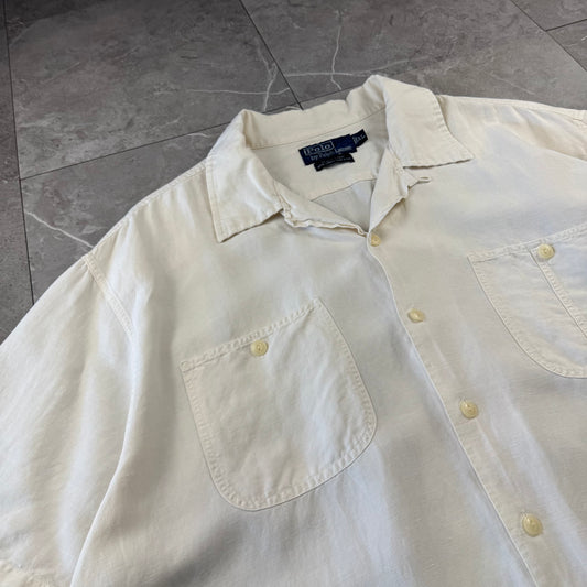 00s Polo by Ralph Lauren “Beach Camp” No-Pony Linen x Silk White Open Collar Shirt