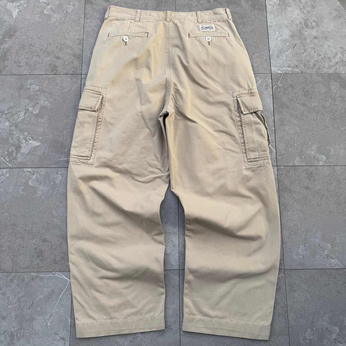 90s-00s Polo by Ralph Lauren Polo Chino Cream Cargo Pants 34x30 KiiChain Clothing