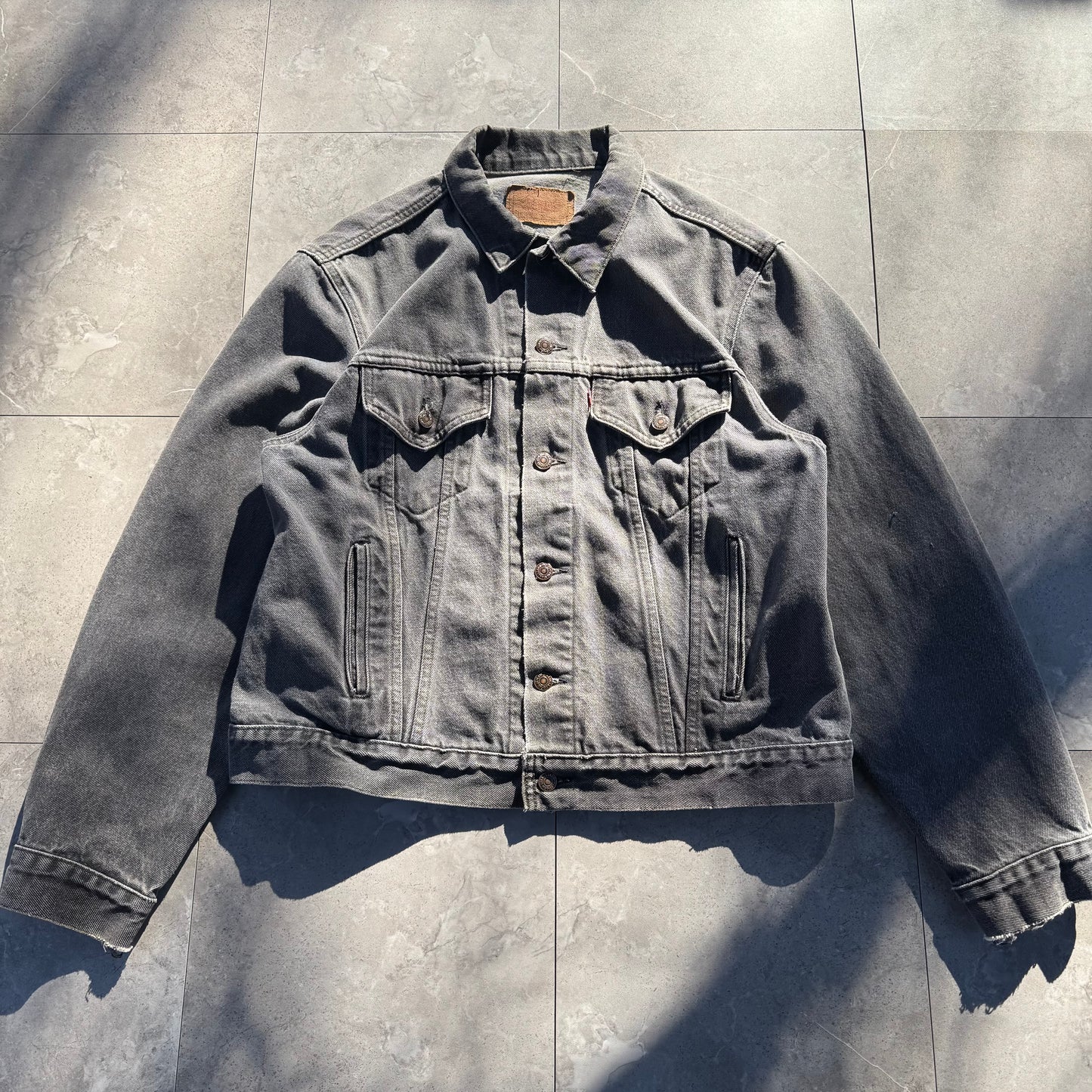 80s Levi's 70506 Made in USA Faded Black Denim Jacket