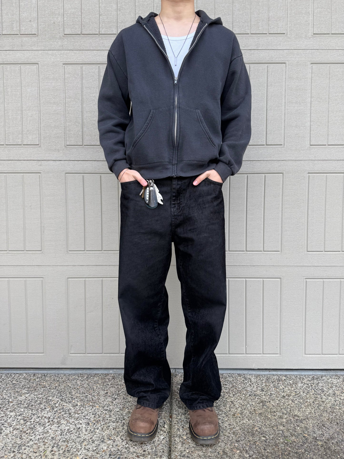 90s Lee Heavyweight Faded Black Zip-Up Hoodie KiiChain Clothing