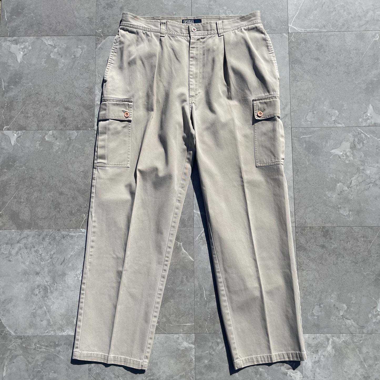 90s-00s Ralph Lauren Cream/Off-White Cargo Chino Pants 35x30 KiiChain Clothing
