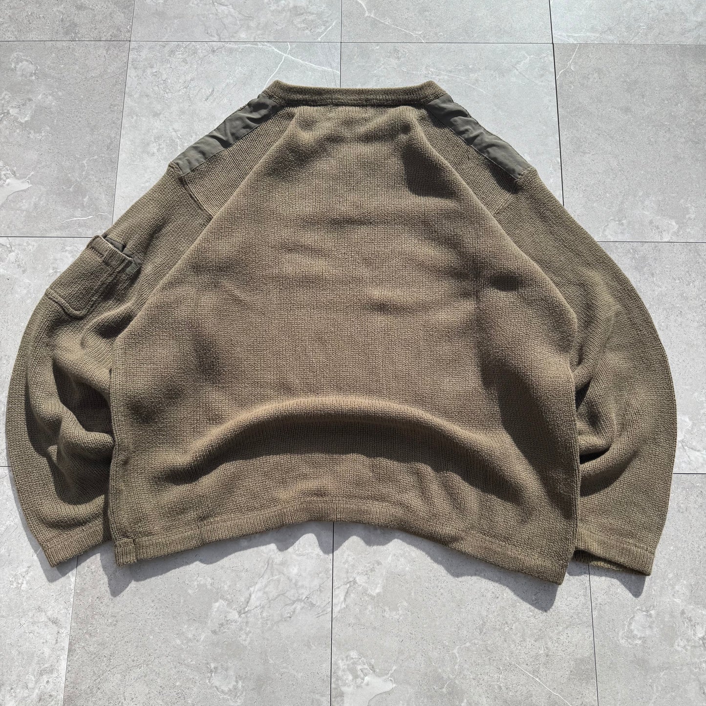 00s Eddie Bauer Made in UK Olive Green/khaki Henley Neck Cotton Knit