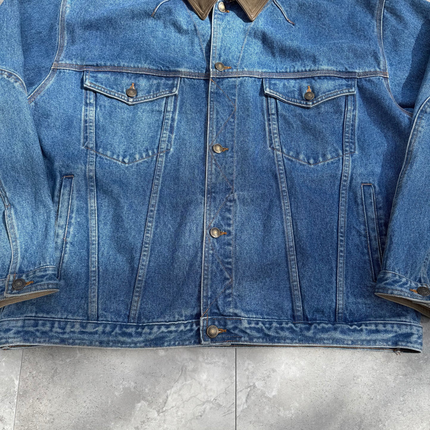 90s St. John's Bay Leather Collar Denim Jacket