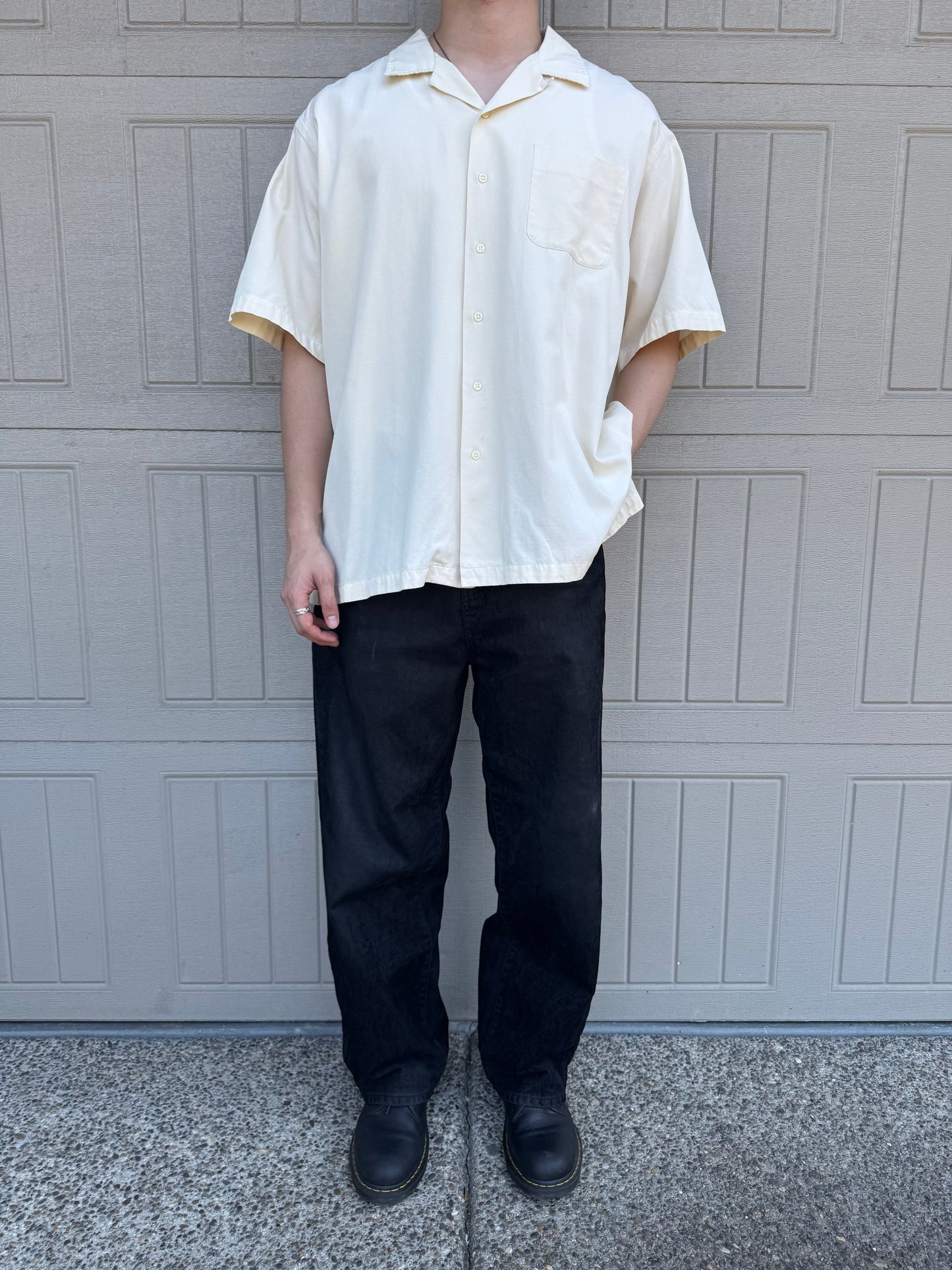 00s Polo by Ralph Lauren Caldwell No-Pony Cream Silk x Cotton Open Collar Shirt XL
