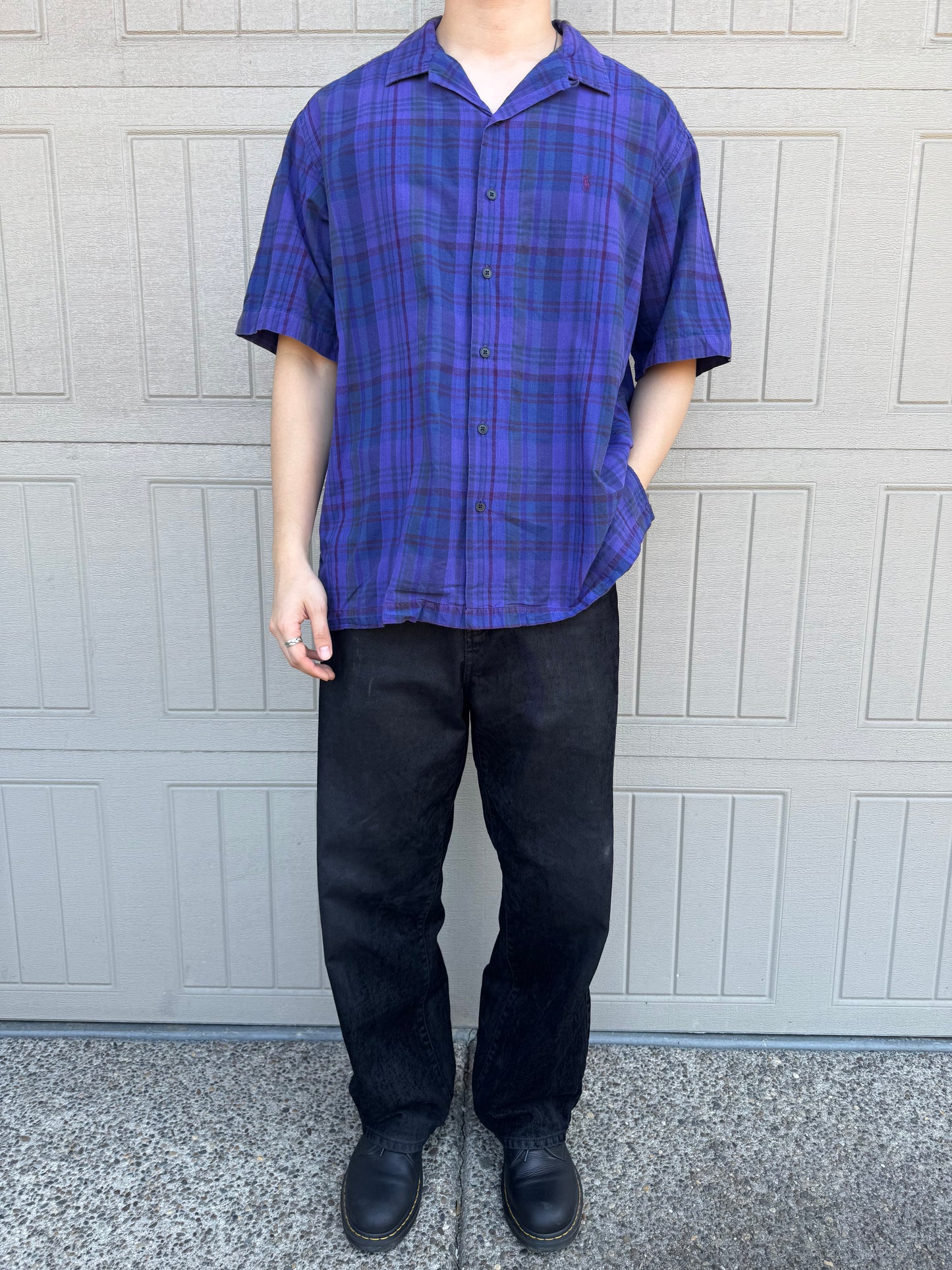 00s Polo by Ralph Lauren Caldwell Purple Checkered Open Collar Shirt XL