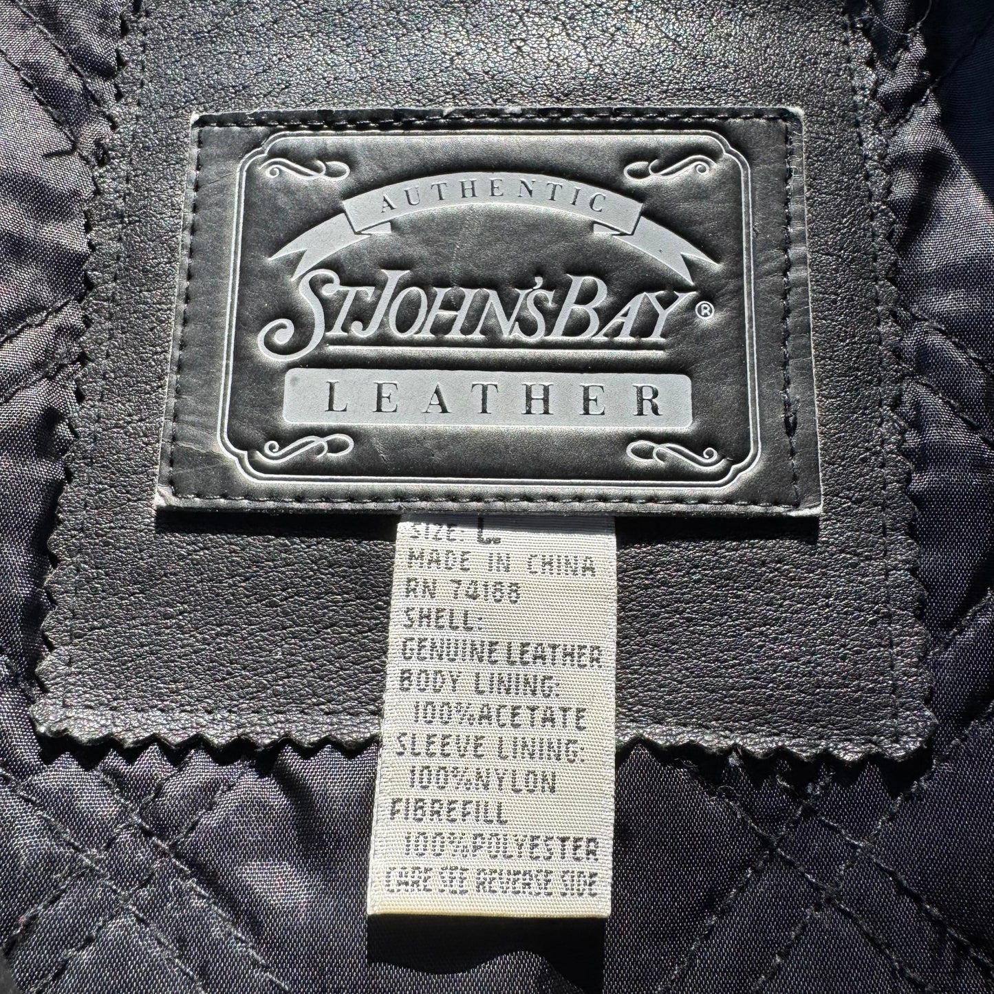 90s-00s St. John's Bay Black Leather Jacket KiiChain Clothing